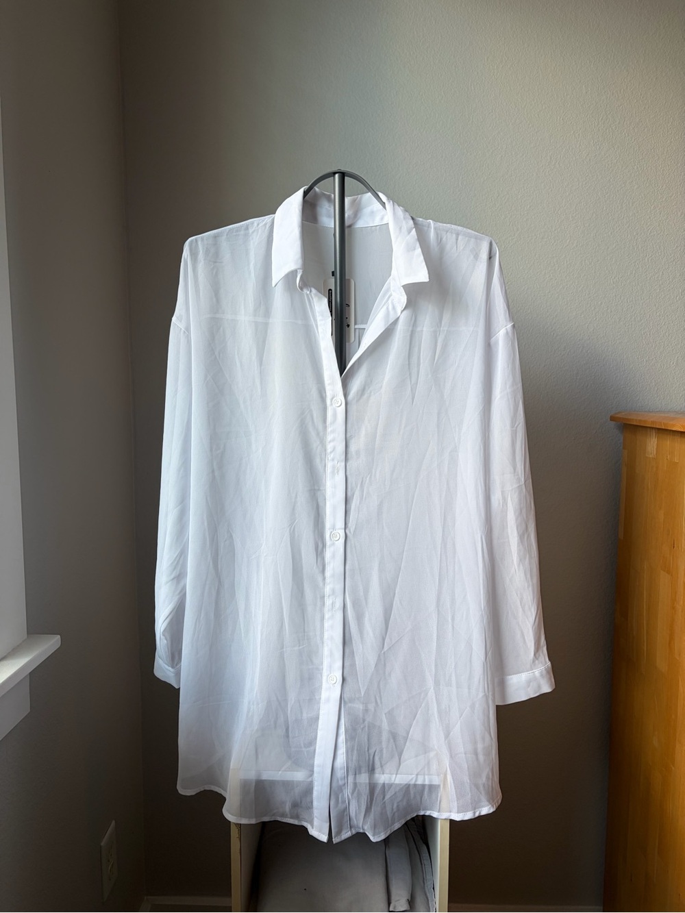 NWT Women's Sheer White Button-Down Shirt - Lightweight Collared Top